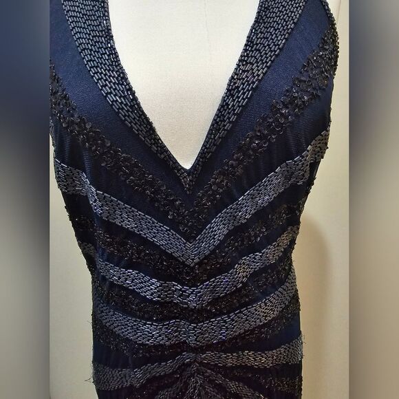 Aidan Mattox Beaded Halterneck Gown NWOT size 14 Navy Blue - Picture 5 of 6